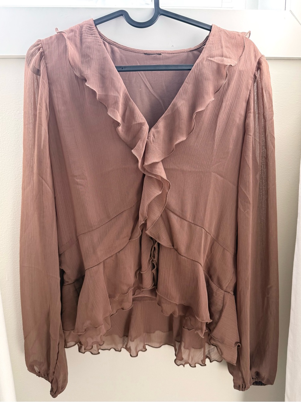 Ruffled V-neck Chiffon Blouse